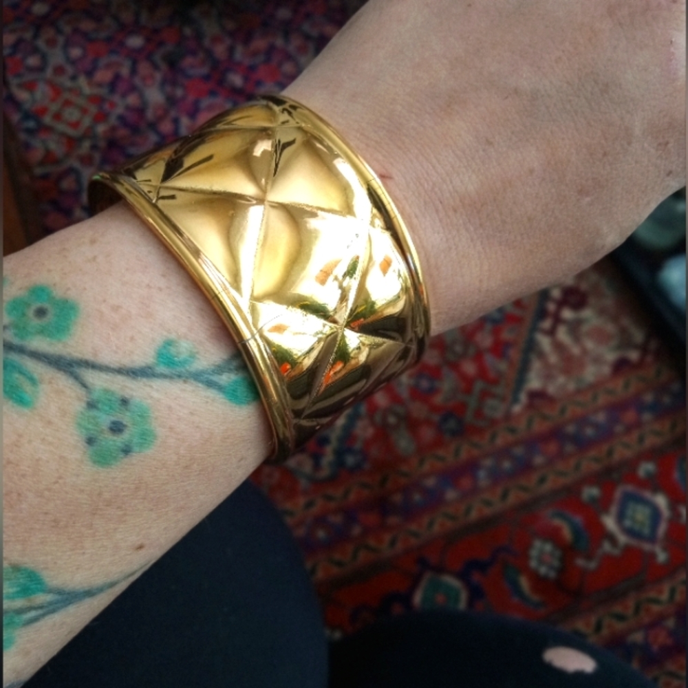 Chanel Gold Plated Bangle Cuff Bracelet - 100% Authentic